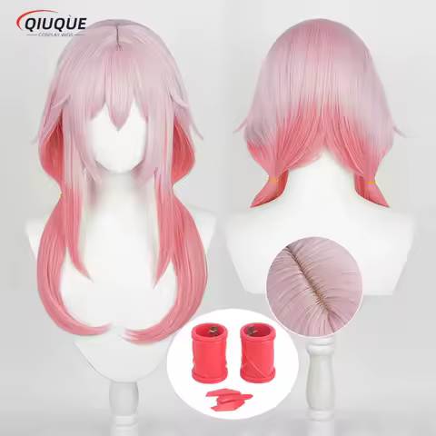 Anime Guilty Crown Yuzuriha Inori Cosplay Wig Long Pink Gradient Heat Resistant Synthetic Hair Halloween Wigs + Free Wig Cap