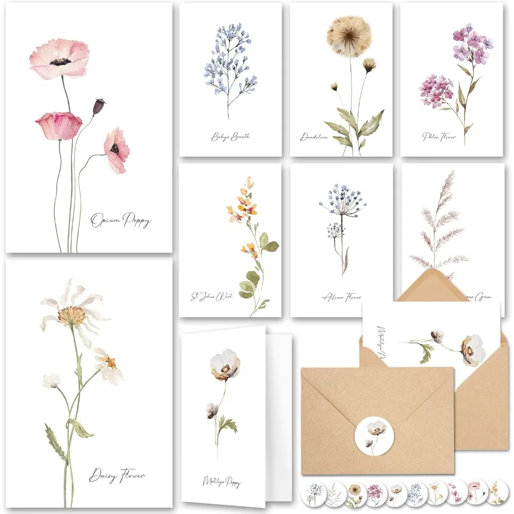 

20 Pack Blank Cards and Envelopes 4x6 - Watercolor Single Blank Greeting Cards with Envelopes and Matching Sticker