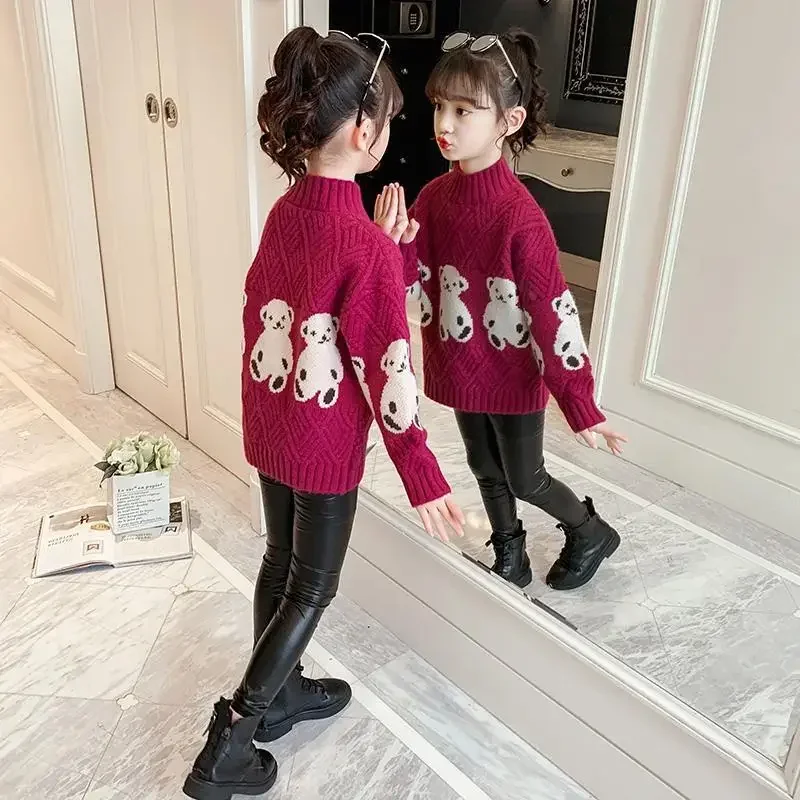 New Western Style Children's Autumn Winter Sweater Fleece-Lined Thickened Medium and Big Children's Sweater Turtleneck Women's