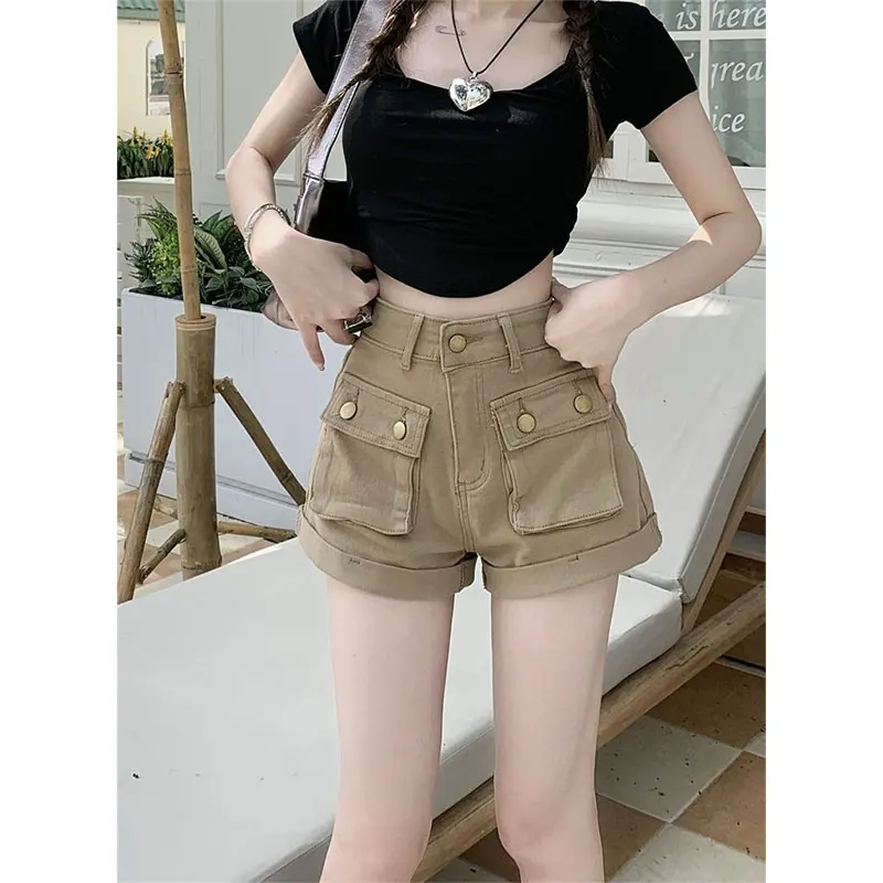 

Women High Waist Wide Leg Shorts Elegant Thin Slim Shorts Monochromatic Sexy All-match Casual, Simplicity Summer Clothes Fashion