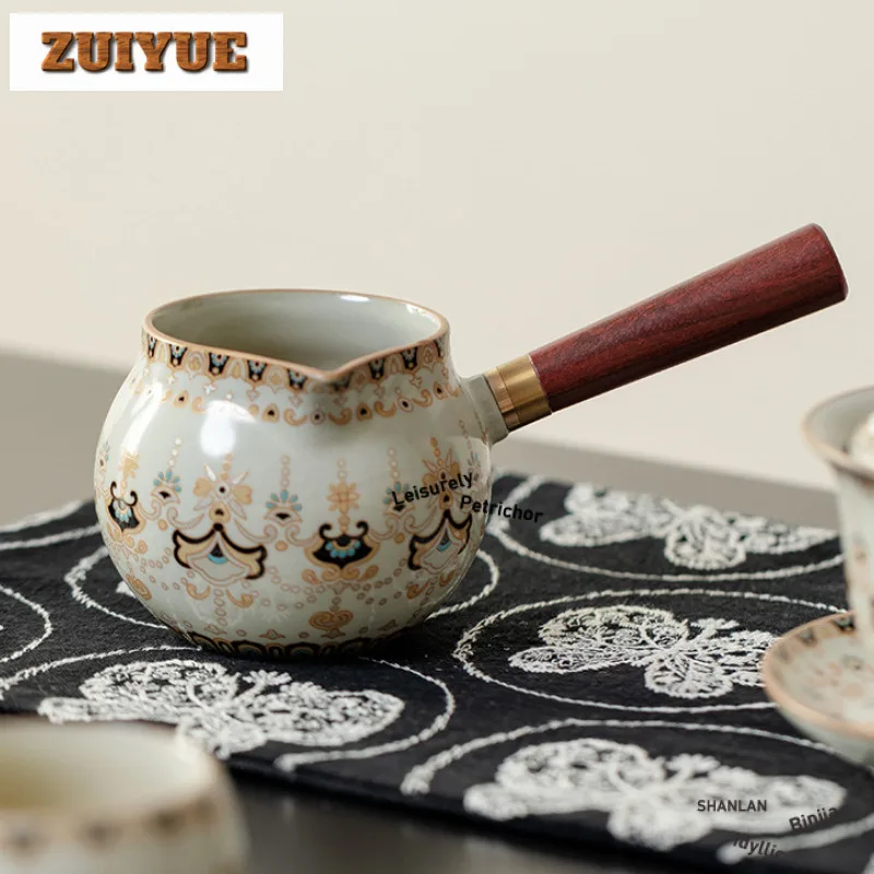 

200 мл Ru Kiln Gracked Glaze Dunhuang Боковая ручка Кувшин для чая Разделитель ча Hai Диспенсер Чашка справедливости Яркая кружка для чайных принадлежностей