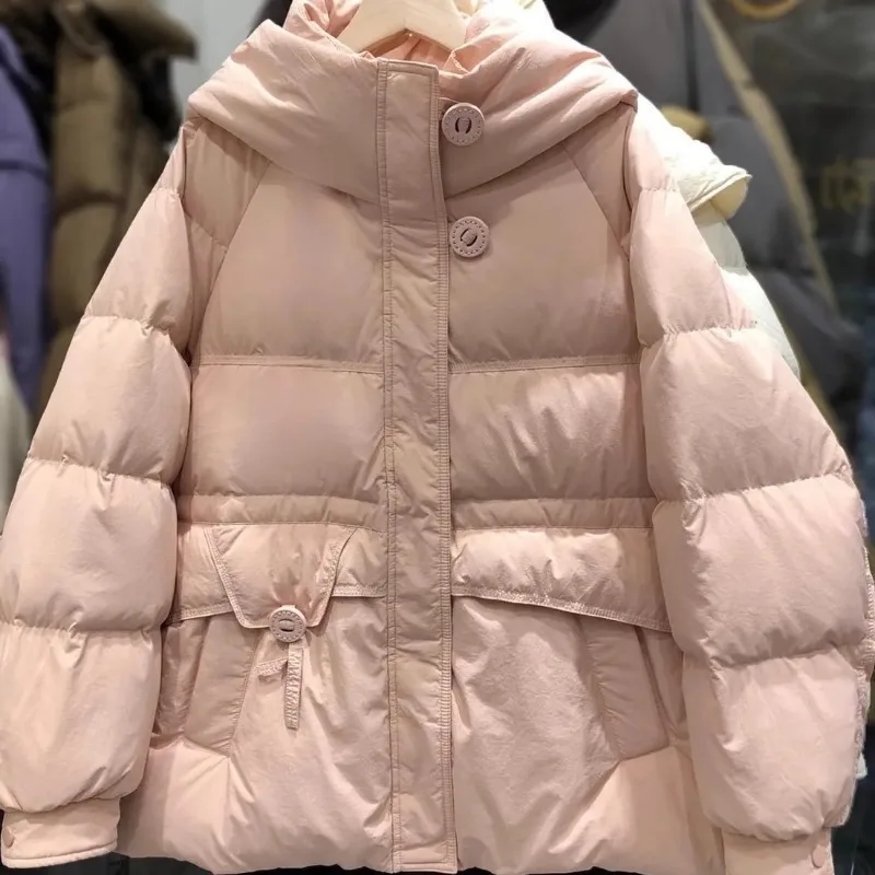 Roupas femininas pato branco para baixo casaco de inverno novo quente em torno do pescoço para baixo jaqueta acolchoada casacos coreano solto engrossado topos