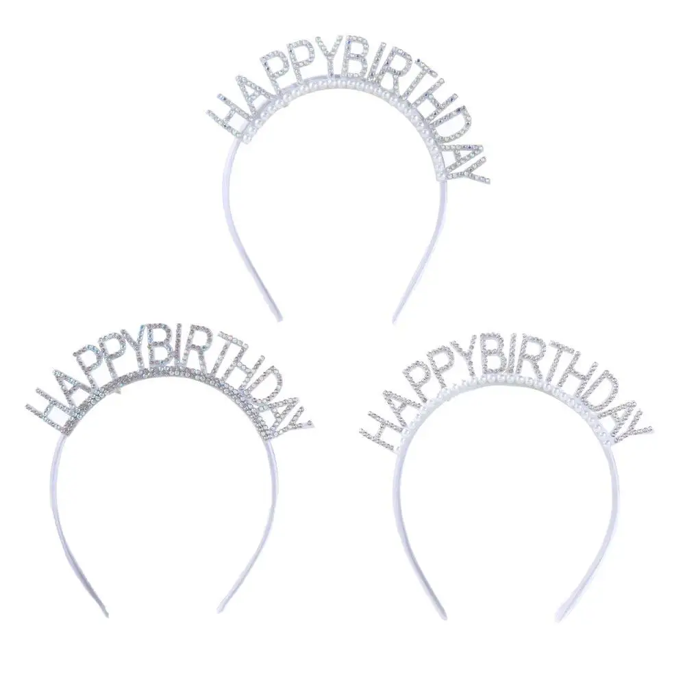 

Birthday Hat Headdress Letter Pearl Queen Alloy Happy Birthday Headband Rhinestone Crown Female Jewelry Birthday Hair Hoop