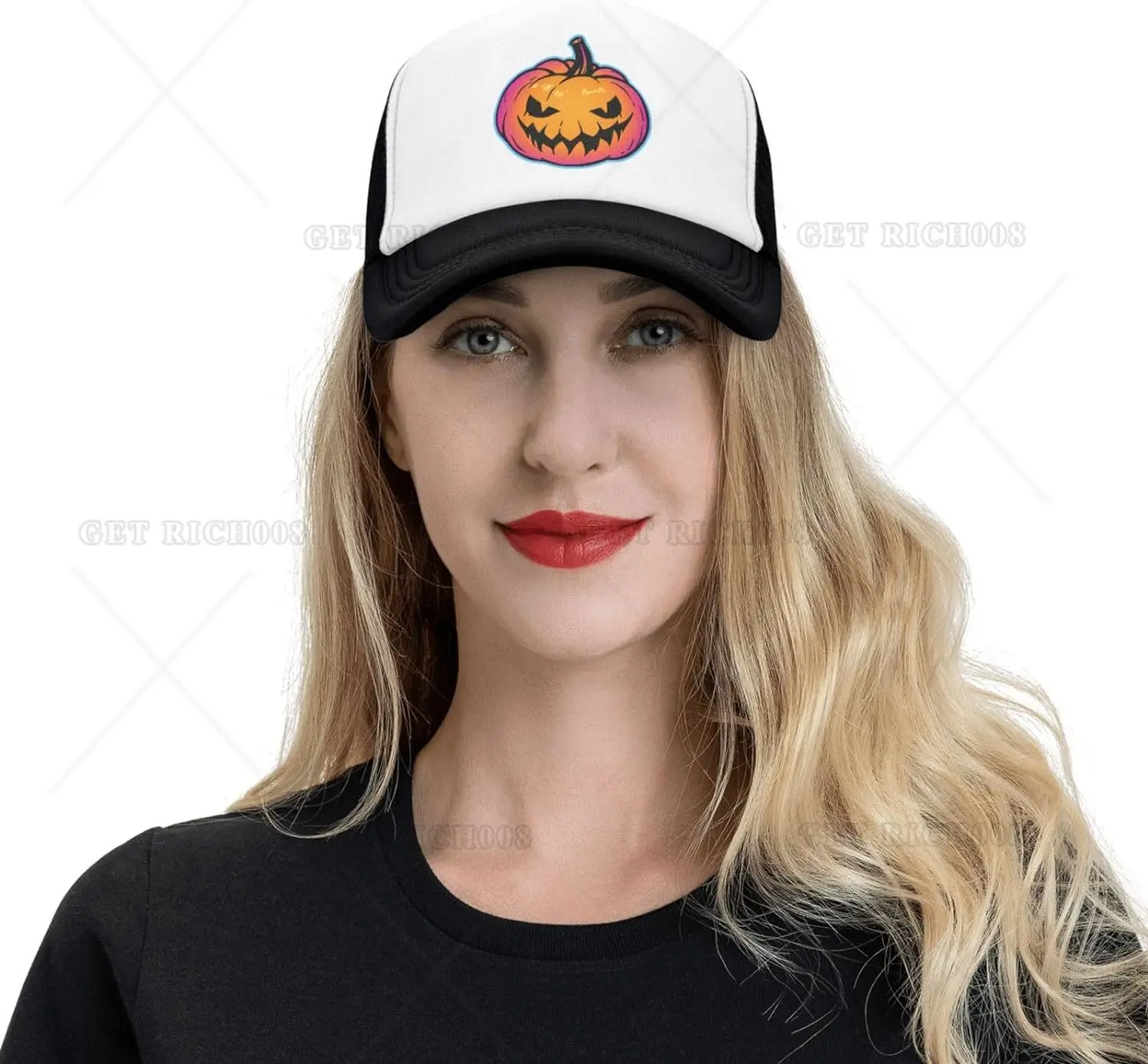 Halloweenowa dyniowa Trucker czapki dla mężczyzn kobiet klasyczna regulowana siateczkowa czapka z daszkiem czapka typu Snapback czarna cztery pory roku na co dzień