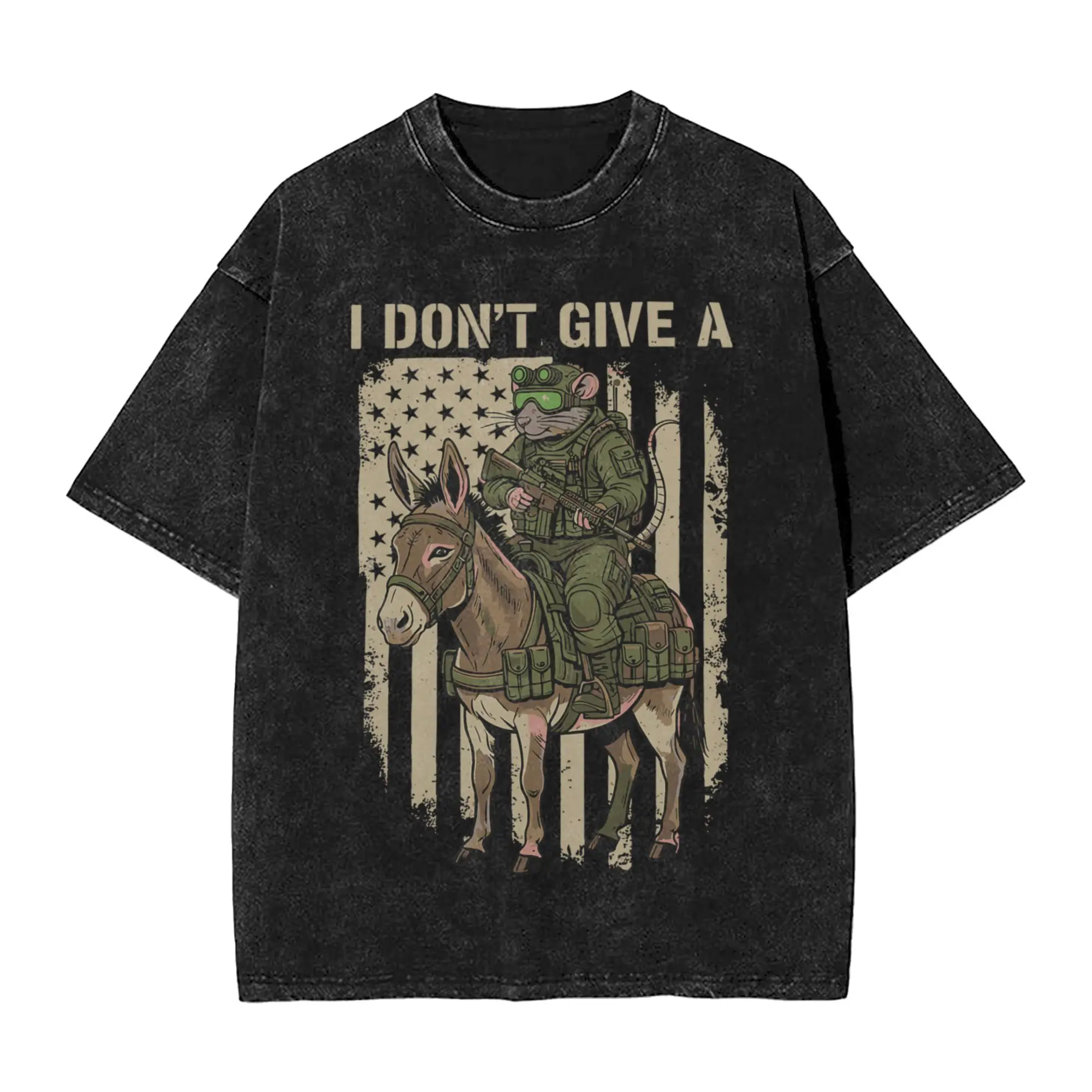 

Funny I Don't Give A Rats Donkey Military T Shirts Men's Cotton Amazing T-Shirts American Flag Tee Shirt Short Sleeve Clothes