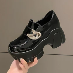 Nowe modne mokasyny dla kobiet w stylu brytyjskim skórzane buty gruba podeszwa uczennic koreańska moda zapatyllas Mujer 9CM