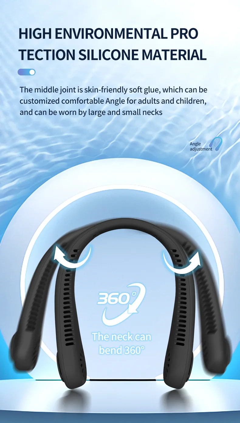 Мини-вентилятор с воздушным охлаждением, 1200 мАч, небольшой шейный вентилятор, светодиодный дисплей, портативный, для занятий спортом на открытом воздухе, USB, большой, с ветровым питанием, беспроводной безлопастной шейный вентилятор