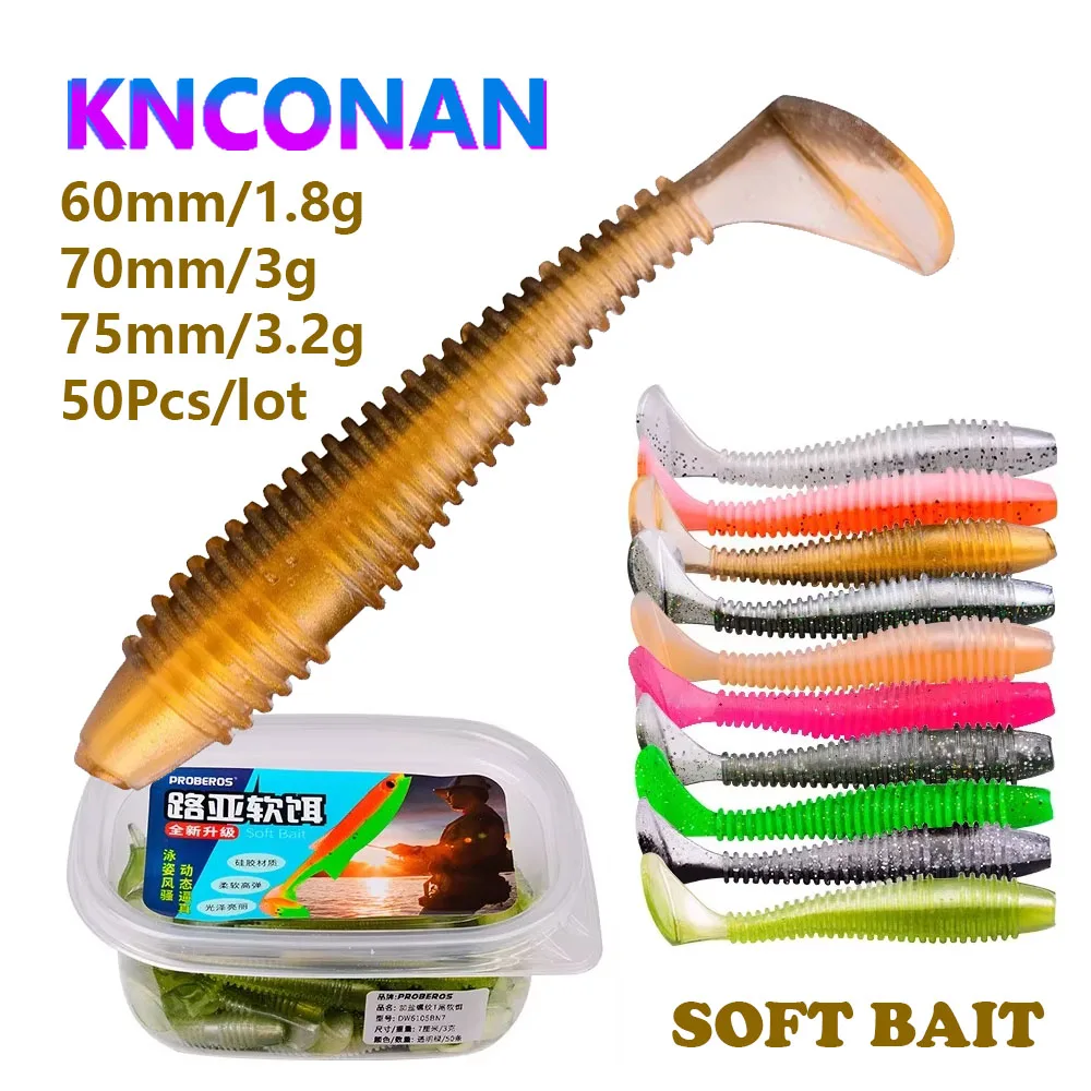 

50PCS/lot Fishing Worm Soft Lures Jig Wobblers 6cm 7cm Boxed Swimbait Artificial Rubber Soft Bait Carp Bass Isca lure Leurre