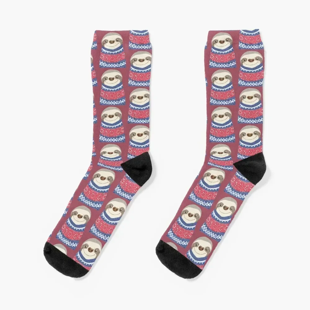 Sloth in a Christmas Jumper Socks new year retro Designer Man Socks Women's