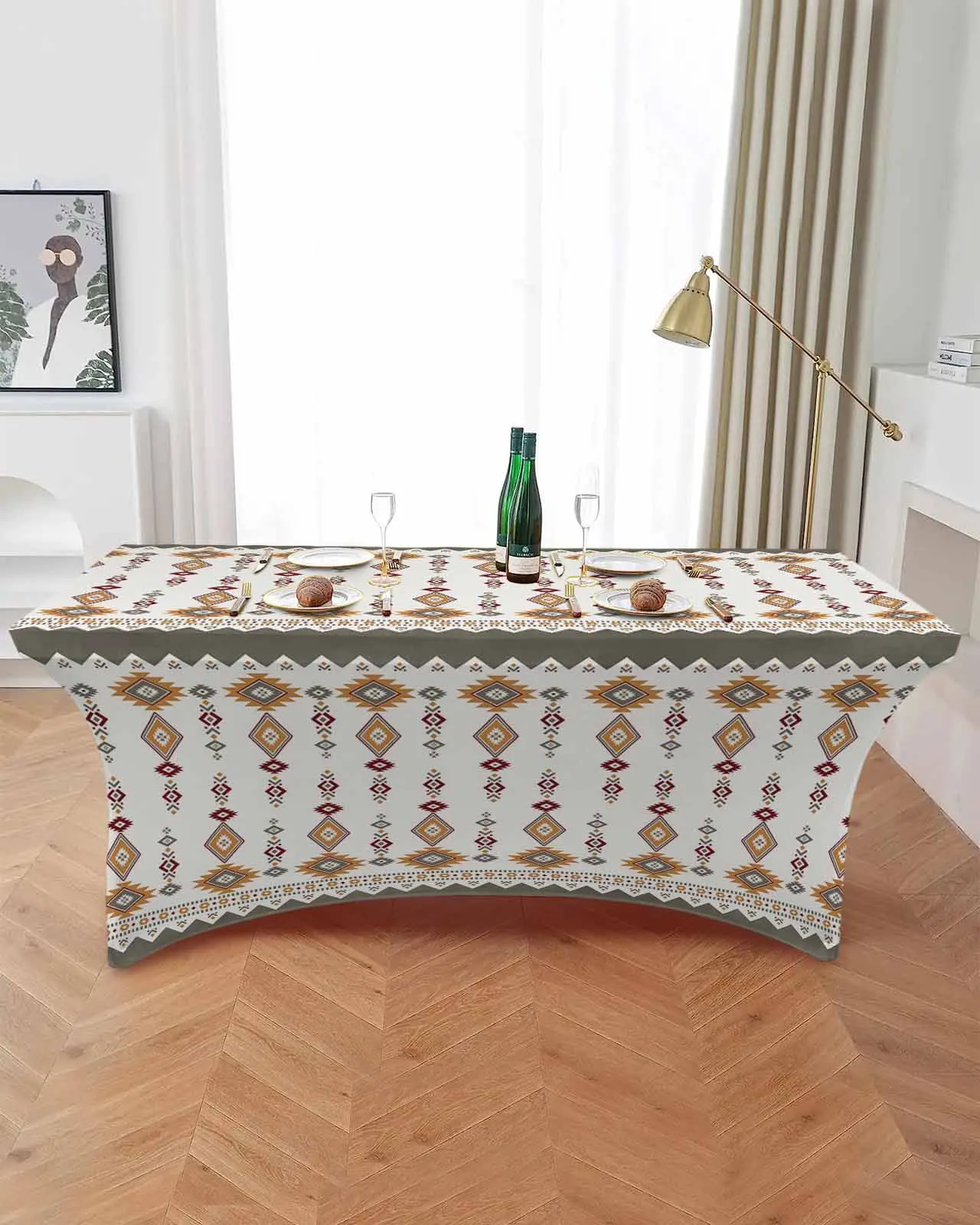 Tribal Totem Boho Elastic Table Skirt Wedding Birthday Table Decoration Table Skirt Tablecloth for Party