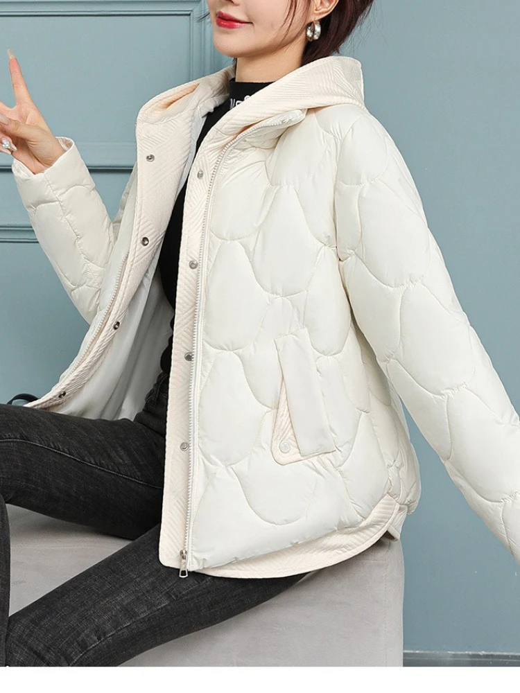 مقنعين سترة وهمية قطعتين أسفل ملابس قطنية المرأة الجديدة قصيرة المموج لدغ سميكة الدافئة القطن وسادة مبطنة معطف خارجي سيدة
