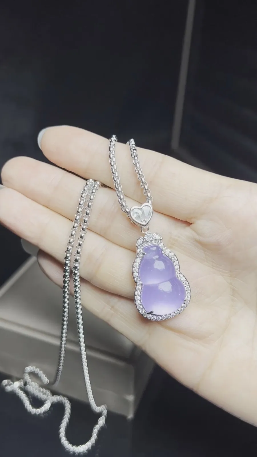 Real Natural High Ice Purple Burme Jade Jadeite amulet Gourd Pendant&Necklace