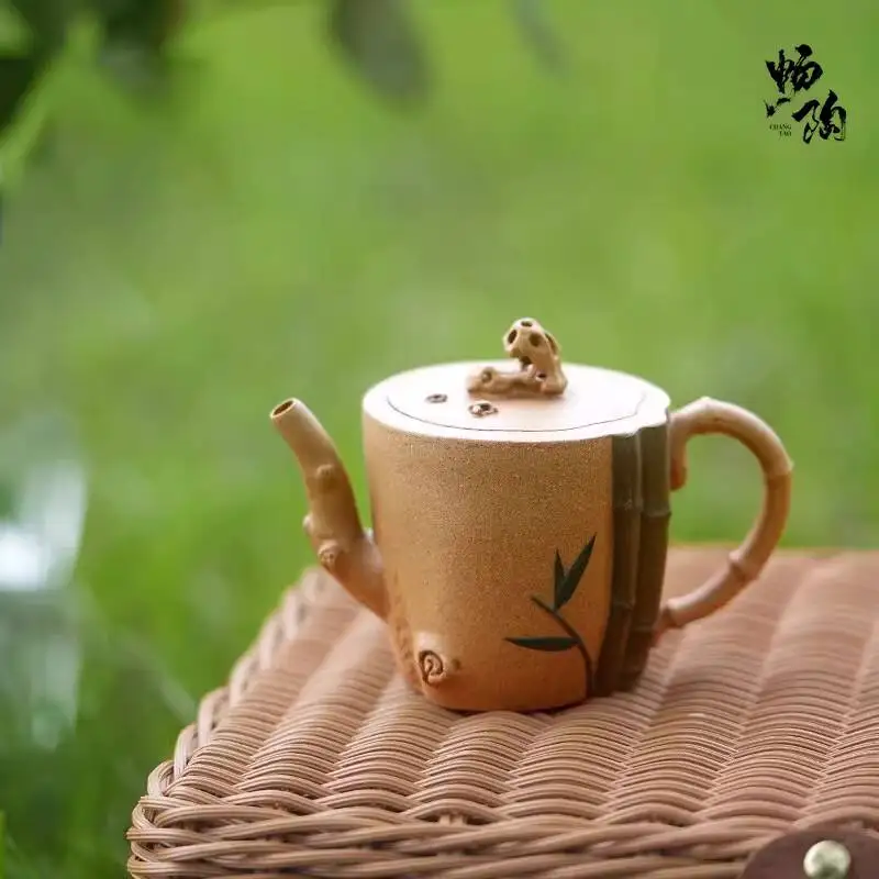 [Changtao]Yixing Zisha Pot By Li Xingsheng, Fully Handmade, Golden Old Section, Scholar's Vessel, Imitation Bamboo And Stone,