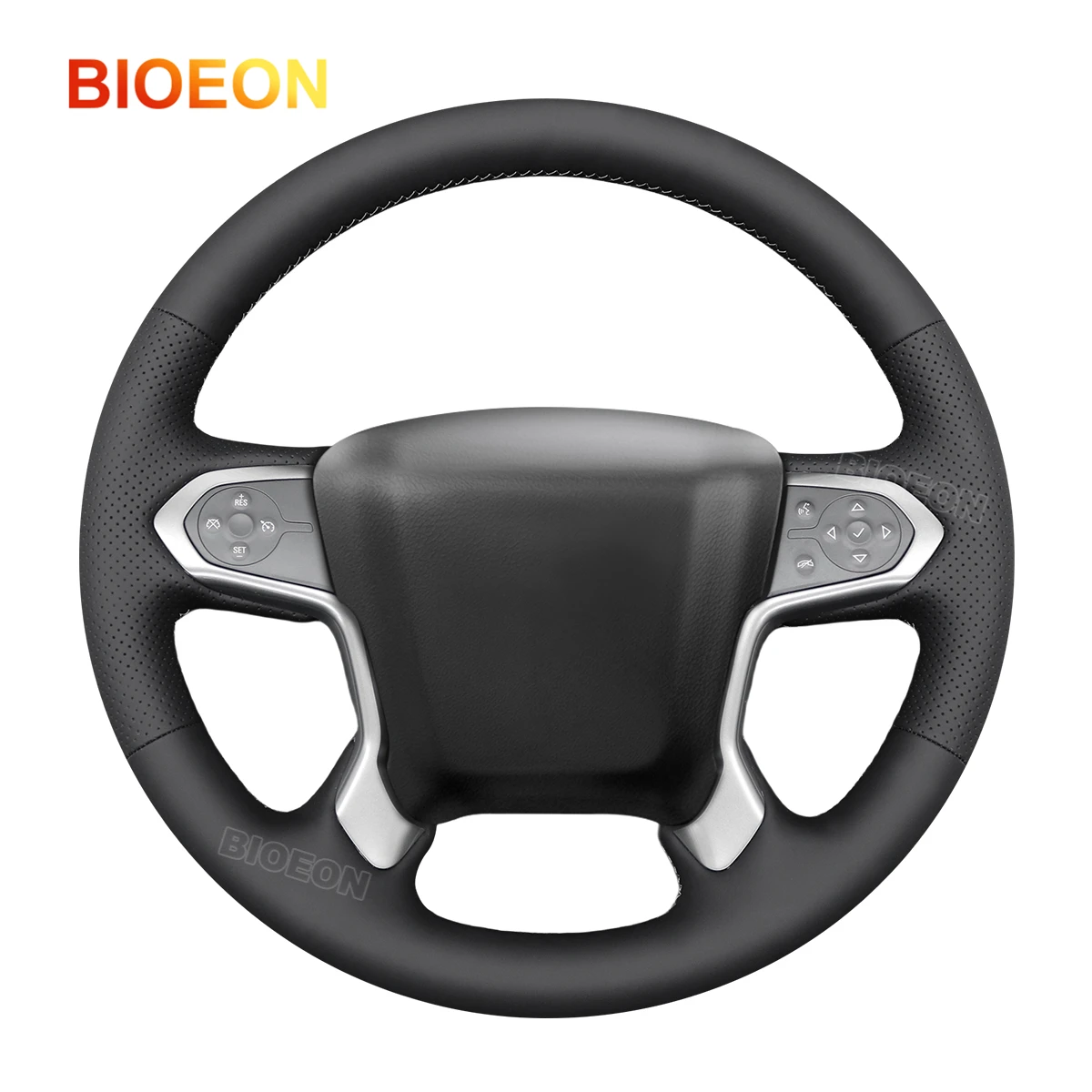 Bioeon Black PU Leather Car Steering Wheel Cover for Chevrolet (Chevy) Silverado 1500 LD 2500 3500 4500HD 5500HD 6500HD Suburban