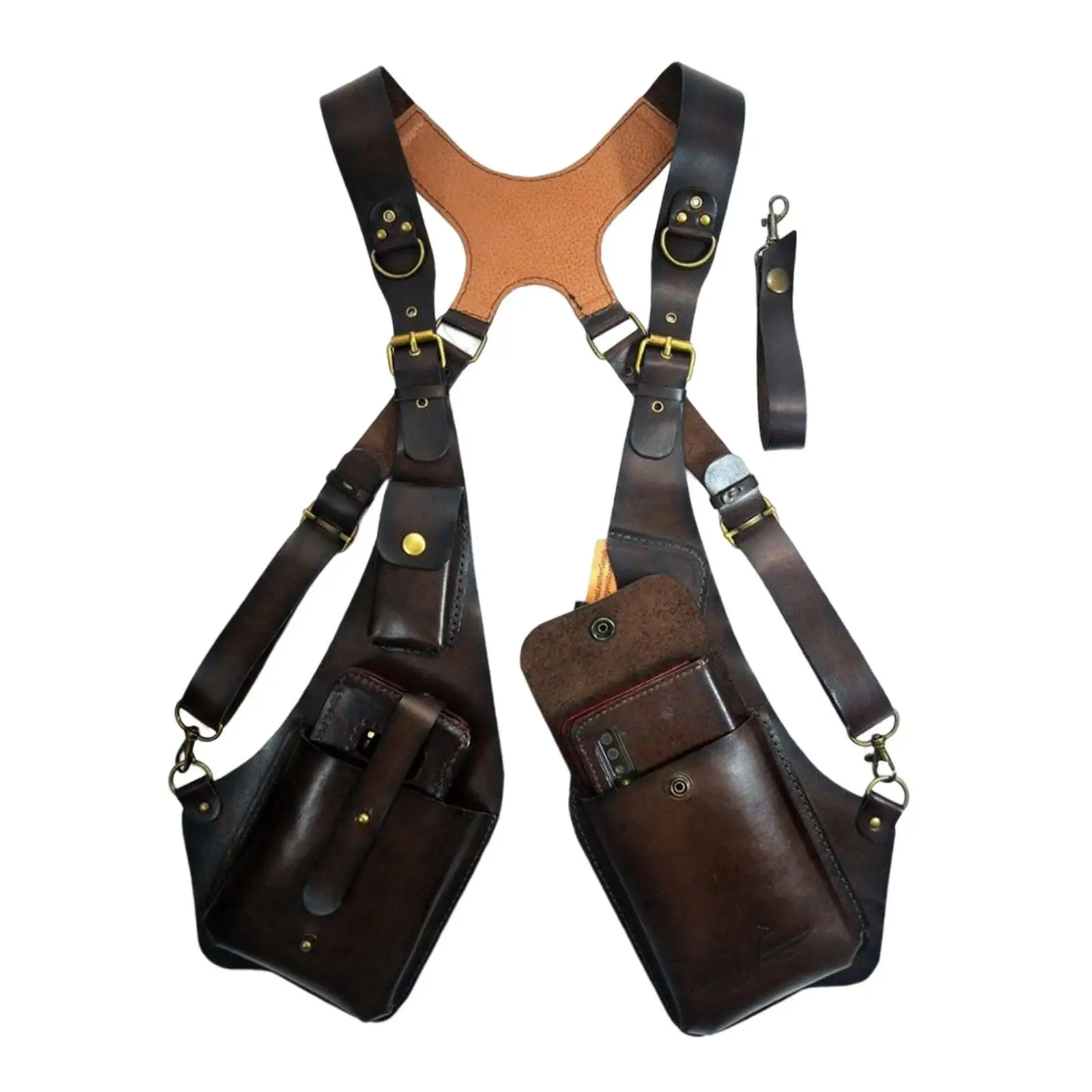 

Men Shoulder Harness Adjustable Buckle Bag Durable Stylish Harness Underarm Skin-friendly Shoulder Phone Black Brown