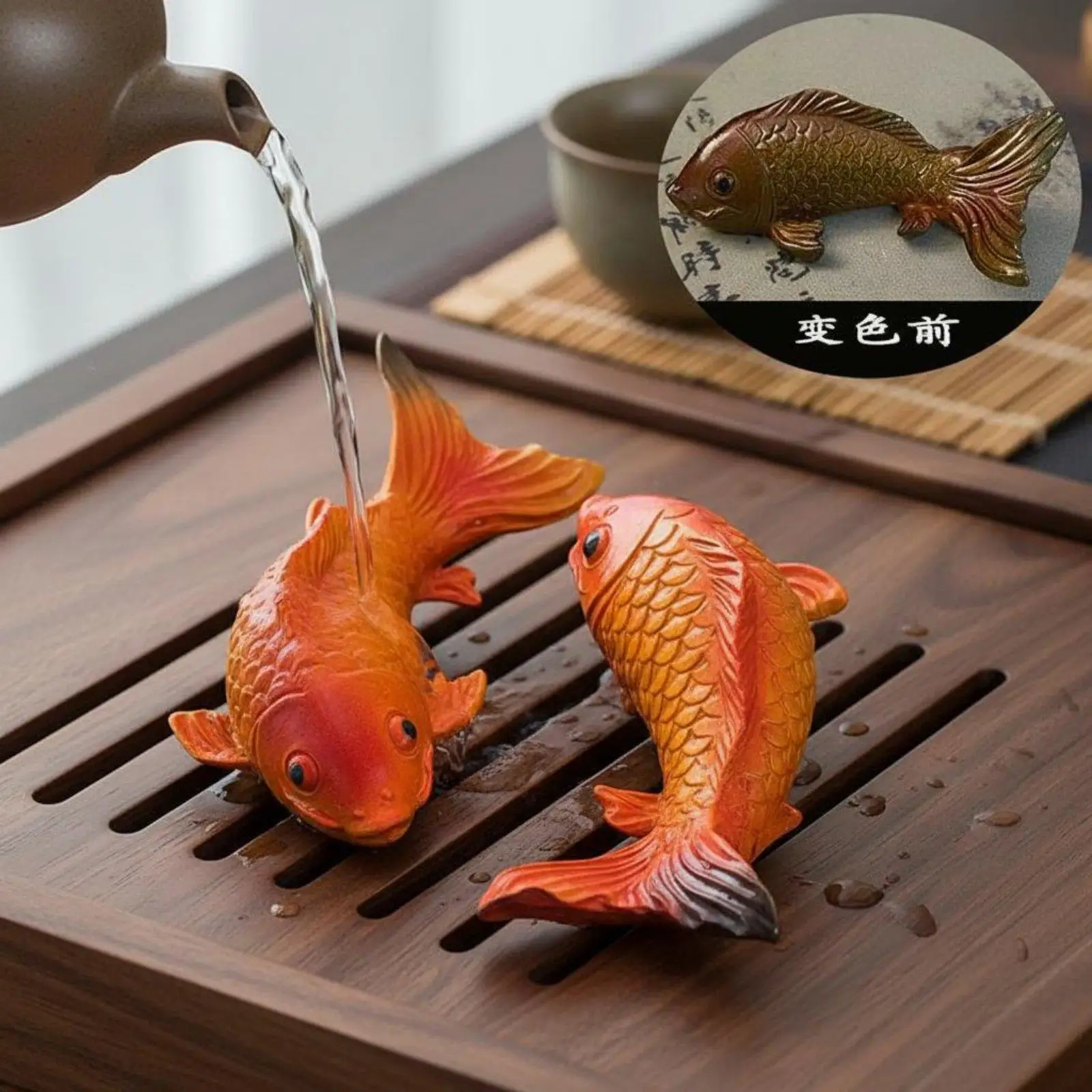 Decorative Ceramic Piece Resin Fish Tea Pet Heat Responsive Ornament for Home Tea Ceremony Tray