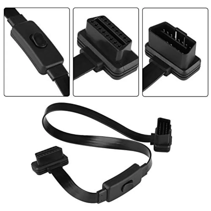 16 Pin OBD2 Extension Cable 60cm Male To Female Right Angle with ON/OFF Power Switch Full Connected CAN Bus EOBD Diagnostic