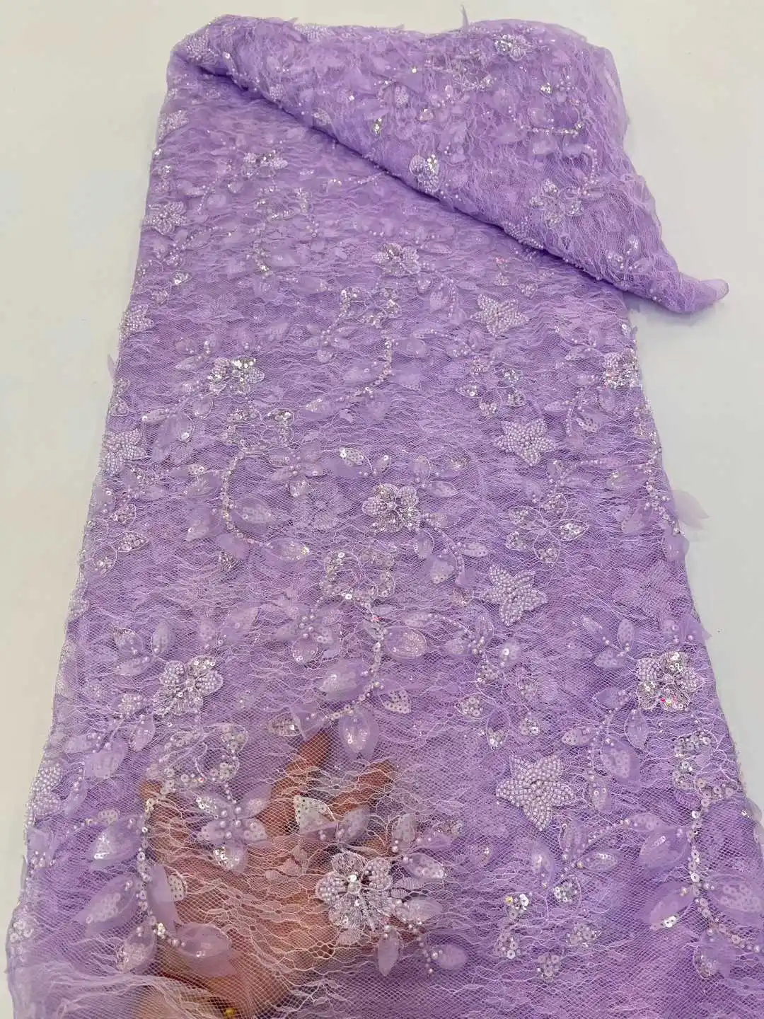 2025 mode 3D Afrikanische Spitze Stoff Hohe Qualität Französisch Perlen Luxus Tüll Spitze Nigerianischen Pailletten Net Spitze Stoff Für Hochzeit