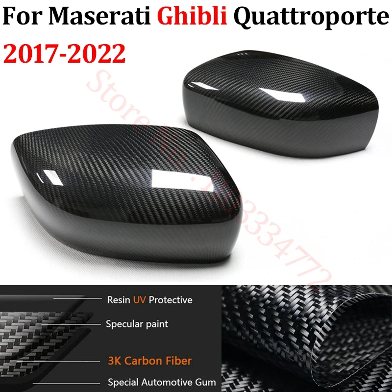 

Rearview Mirror Cover For Maserati Ghibli Quattroporte 2017-2022 Real Carbon Fiber Car Side Door Mirror Shells Add On Frame Case