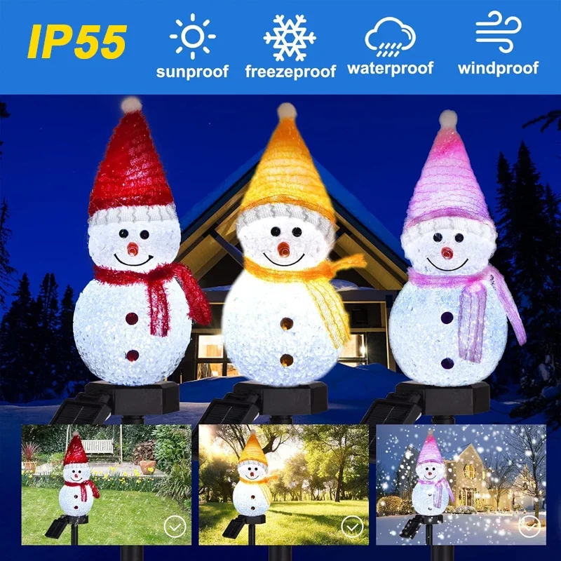 أوتاد ضوء الشمس لعيد الميلاد، أضواء شمسية لرجل الثلج لساحة الحديقة والحديقة والمناظر الطبيعية وديكور الممشى #4