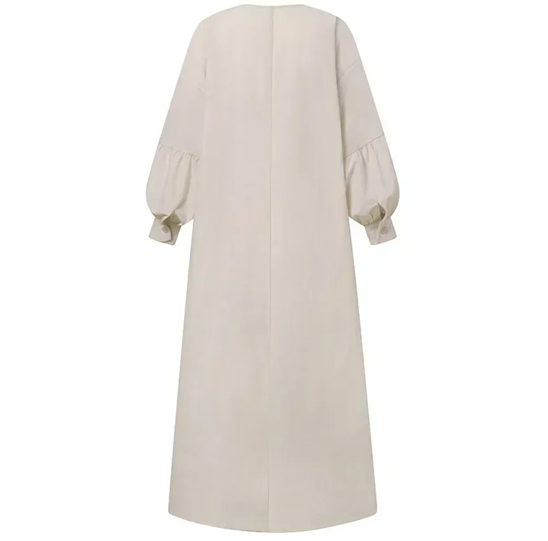 Femmes col en v à manches longues Abaya élégant Boho solide robe décontracté ample a-ligne robe printemps musulman vacances chemise robes robes