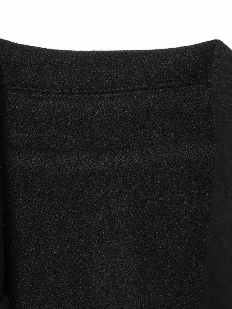 2025 moda mujer con cinturón negro estilo largo abrigo suelto de mezcla de lana Retro manga larga bolsillo abrigo de mujer Top elegante