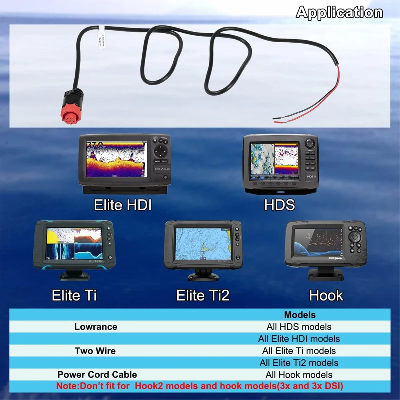 Câble d'Alimentation de Remplacement HDS/Elite/Crochet, 3 Pieds, 2 Fils, Uniquement pour HDS Lowrance, artificiel asticité Elite, Ti2, 14041