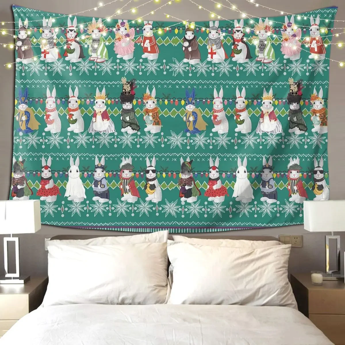 Christmas HD Bunny Rabbit Tapestry Funny Wall Hanging Aesthetic Home Decoration Tapestries for Living Room Bedroom Dorm Room