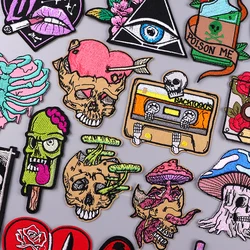 Cool Skull Embroidery Patch Iron On Patches For Clothing thermoadhesive Patches On Clothes Jacket Sew Badges Horror Punk Patch