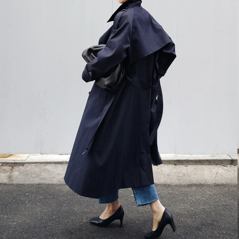 Johnature Autumn New Fashion Sashes Trench For Women 2025 Korean Solid Color Turn-down Collar Loose Pockets Female Coats