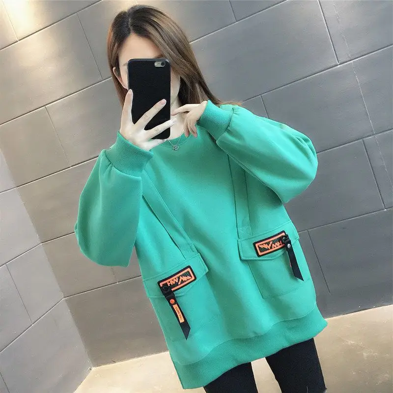 2023 New Spring and Autumn Youth Vitality Fashion Trend Round Neck Panel Pocket Zipper Loose Casual Super Oversized Sweater