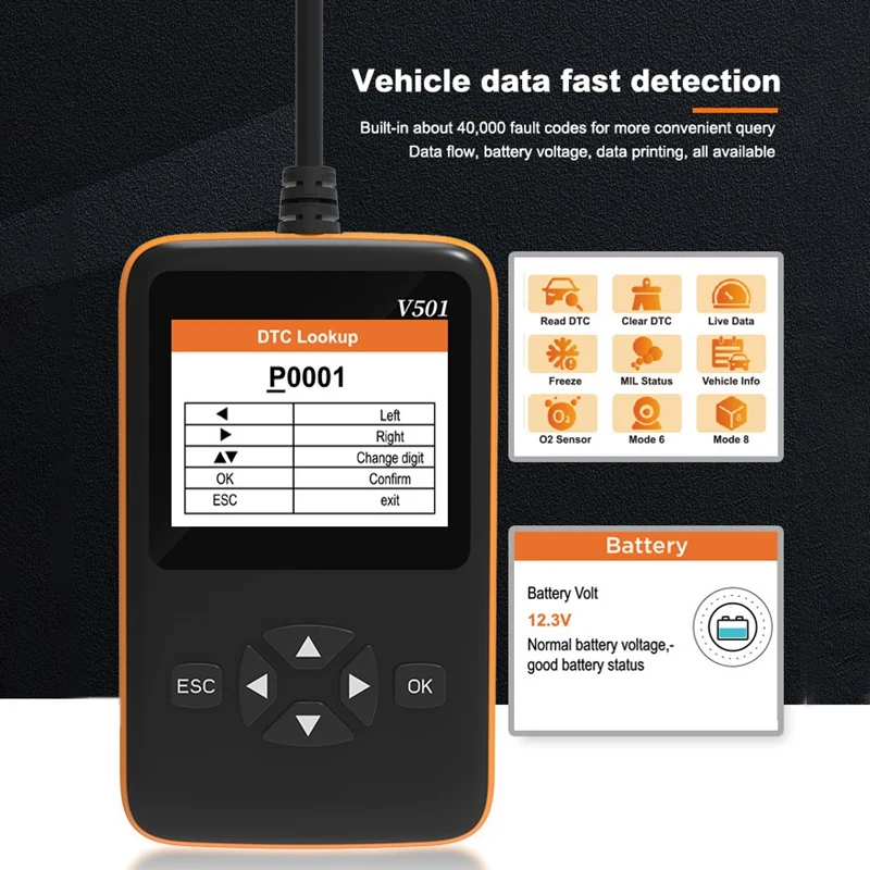 

V502 Code Reader OBD 2 Car Diagnostic Auto Tool J1850 Car Auto Scanner Support Printing Typ-C