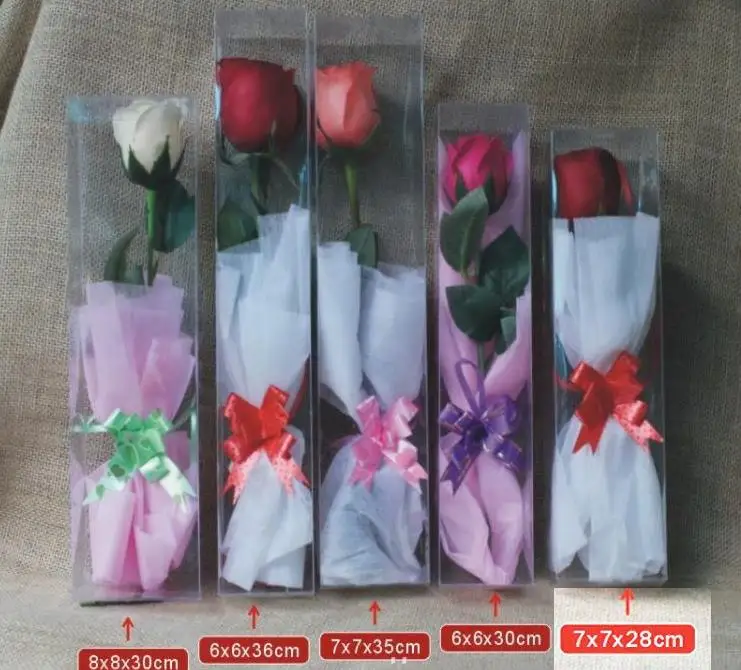 Transparent Plastic PVC Boxes for Single Rose Display Soap Flowers Packing Material Gifts for Girlfriend