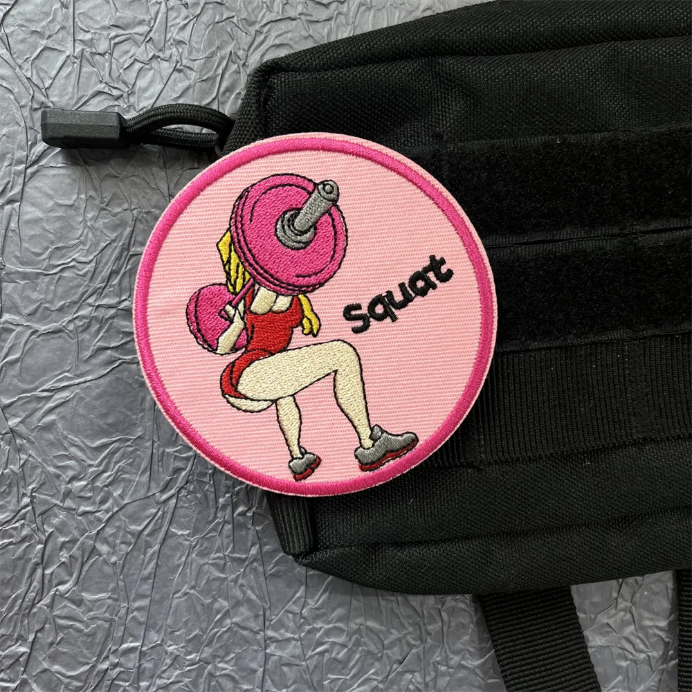 Parche bordado levantamiento pesas niña – Insignia fitness táctica MOLLE