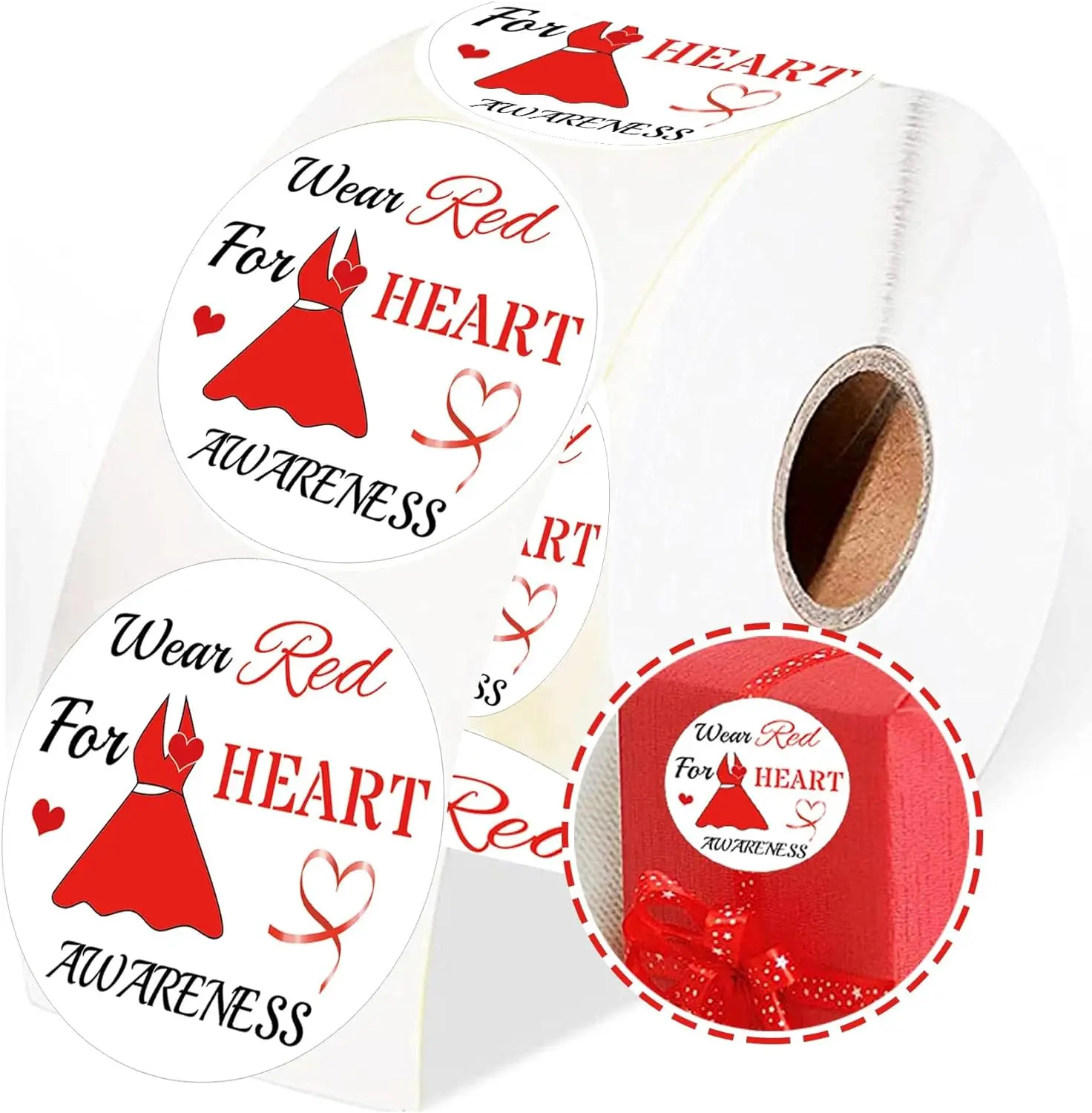 2inch Red Dress Heart Awareness Sticker Wear Red for Heart Awareness Stickers  500 pcs