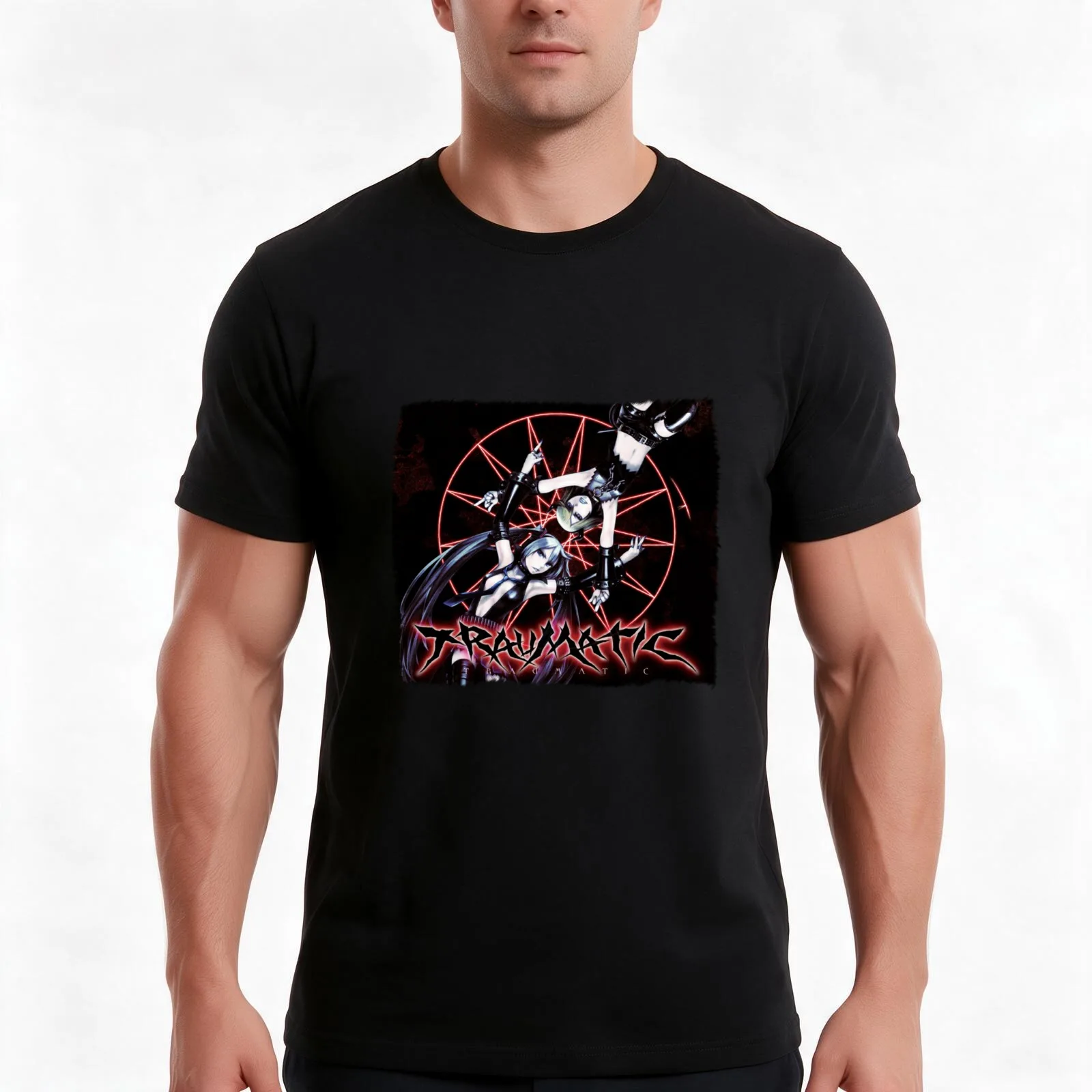 Utsu-P Traumatic T-Shirt, Summer Casual Cotton Tee, Oversized Streetwear Tops, Vintage Graphic Print, Loose Fit Short Sleeve