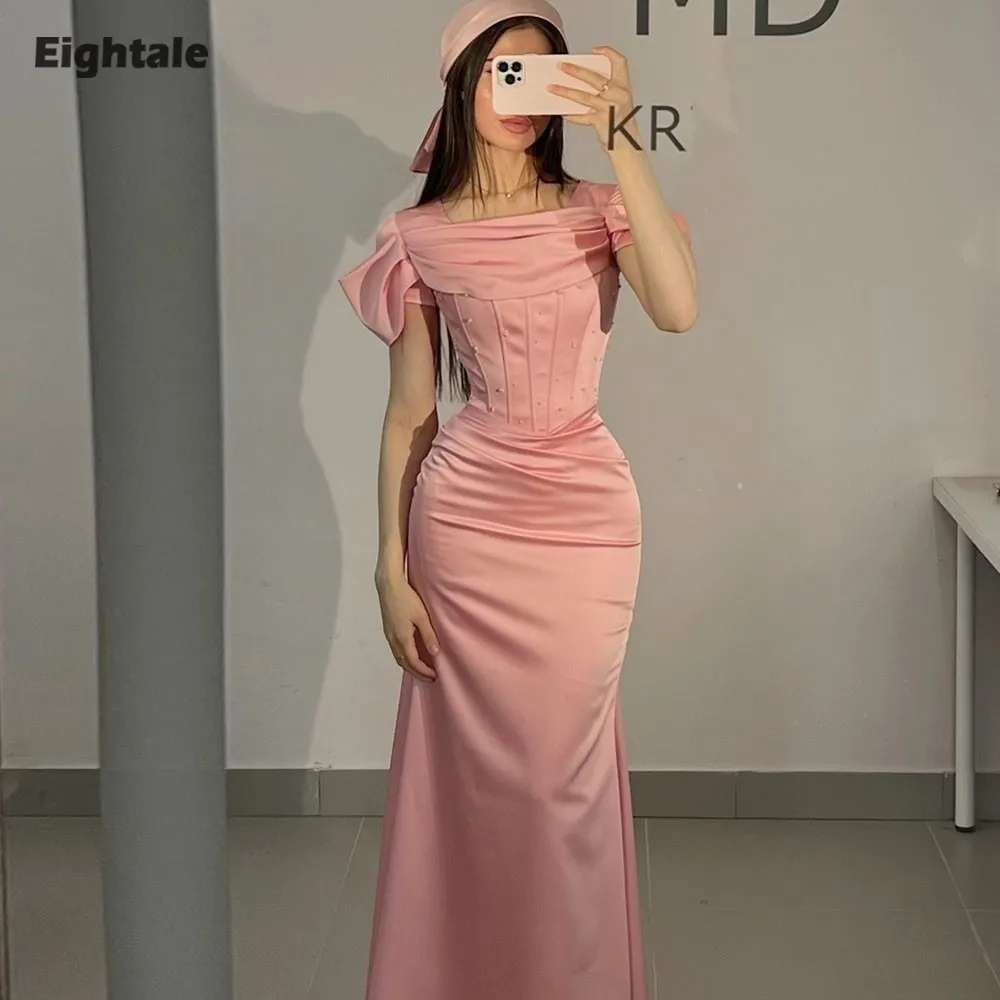 

Eightale арабские вечерние платья без бретелек атласные длиной до пола сексуальные с короткими рукавами Русалка индивидуальные платья для выпускного вечера на свадьбу