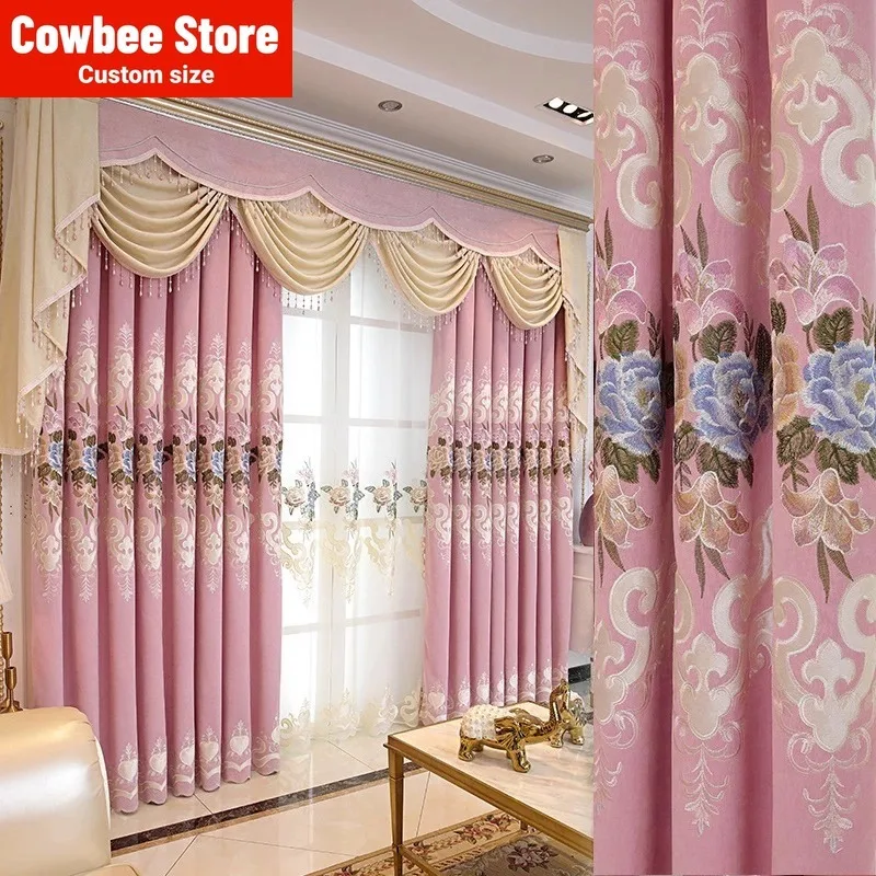 

European Custom Size Embroidered Blackout Luxury Curtains for Living Room Bedroom Dining Valance Tulle Romantic Classic Decor