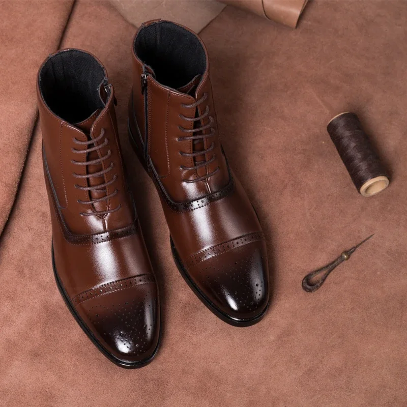Luksusowe buty męskie Retro Oxfords Skórzane buty dla mężczyzn Biznesowe buty za kostkę Wysokiej jakości męskie buty Chelsea Buty Brogue Rozmiar 39-47 — zdjęcie 4