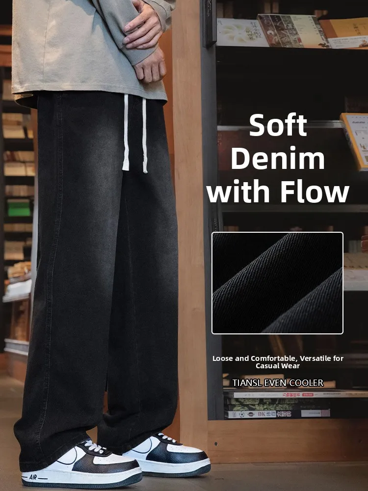 

Мужские джинсы Casual Bla ey, свободные широкие брюки, универсальные прямые длинные брюки для молодежи, модные, из хлопкового денима