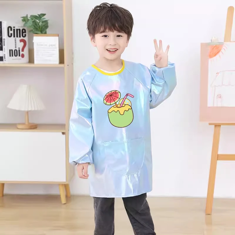 Children\'s Laser Painting Waterproof Long Sleeved Cover Smock Kindergarten Art Painting Baby Eating Bib Kids Apron