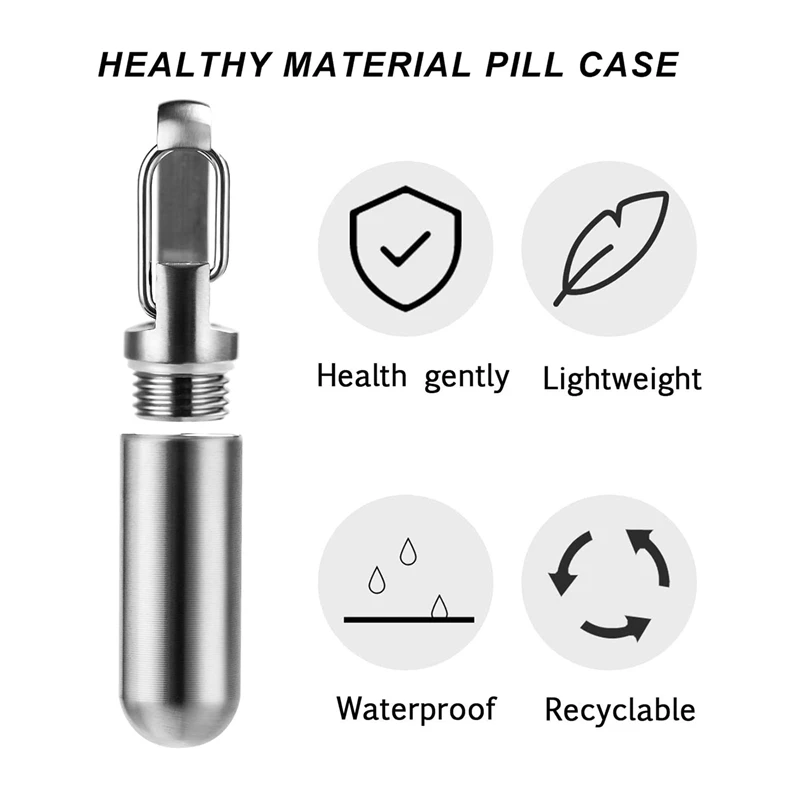 2X Small Pocket Pill Box Keychain,Portable Pill Case Stainless Steel Travel Pill Container Keychain Pill Holder