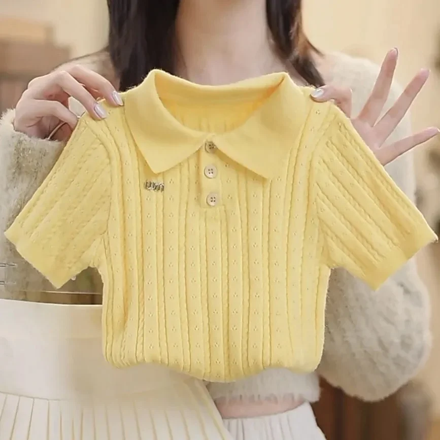 

Children's Clothing Set Summer 2026 New Style Girl Princess Style Knitted Short Sleeved Top+pleated Skirt Two-piece Set