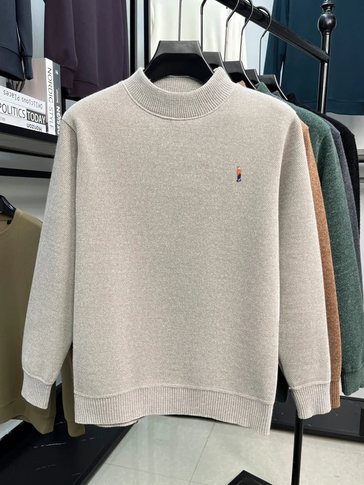 Luxus mode stickerei high-end-marke pullover männer herbst winter plüsch verdicken warme gestrickte rundhals komfort neue pullover