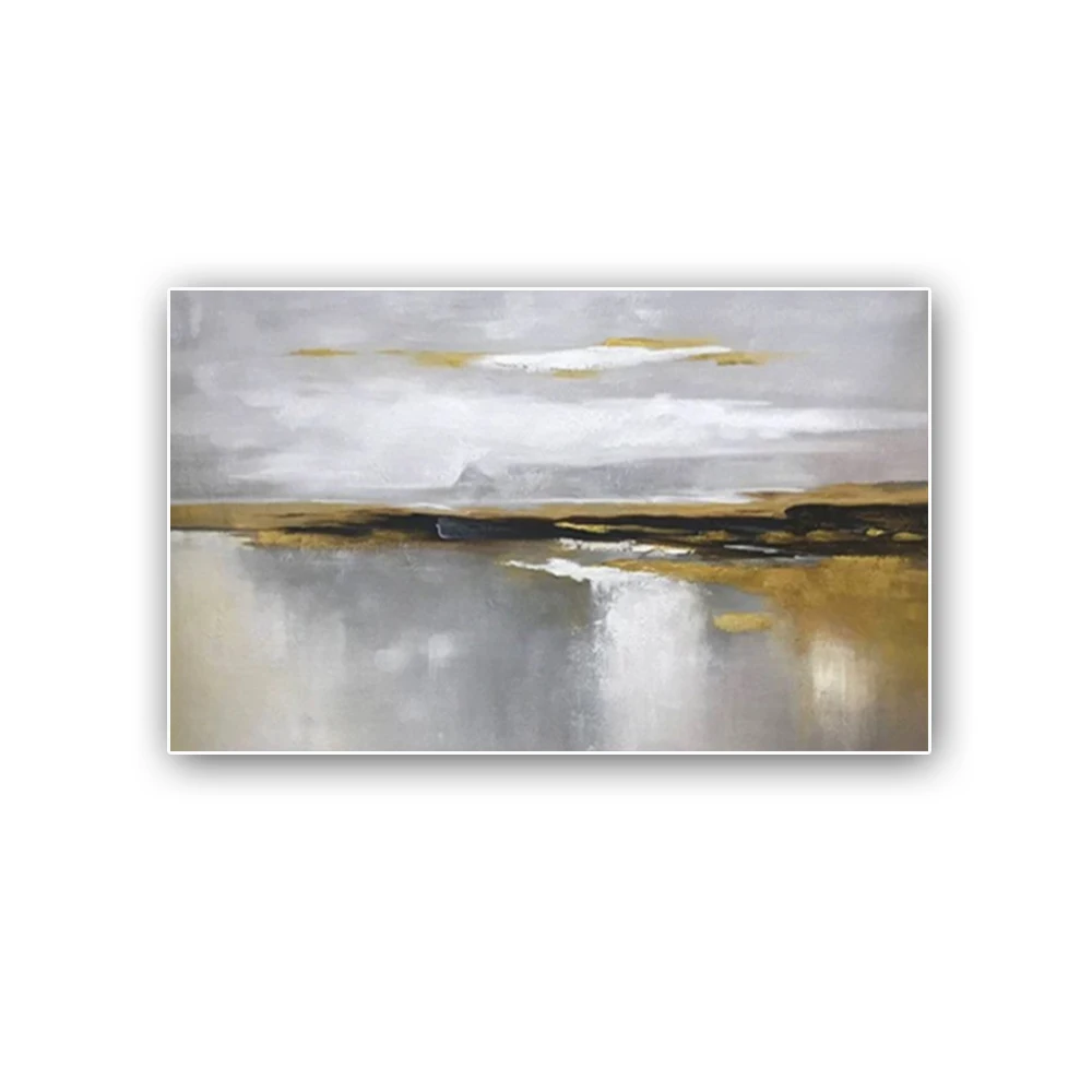 Hand-painted Abstract Oil Paintings Blue Gold Foil Texture Sky View Canvas Painting Modern Canvas Home Decor Wall Art Sofa Mural