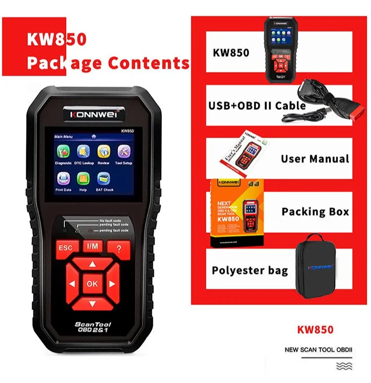 KW850 Black OBD2 EOBD Auto Car Engine Fault Code Reader Scanner