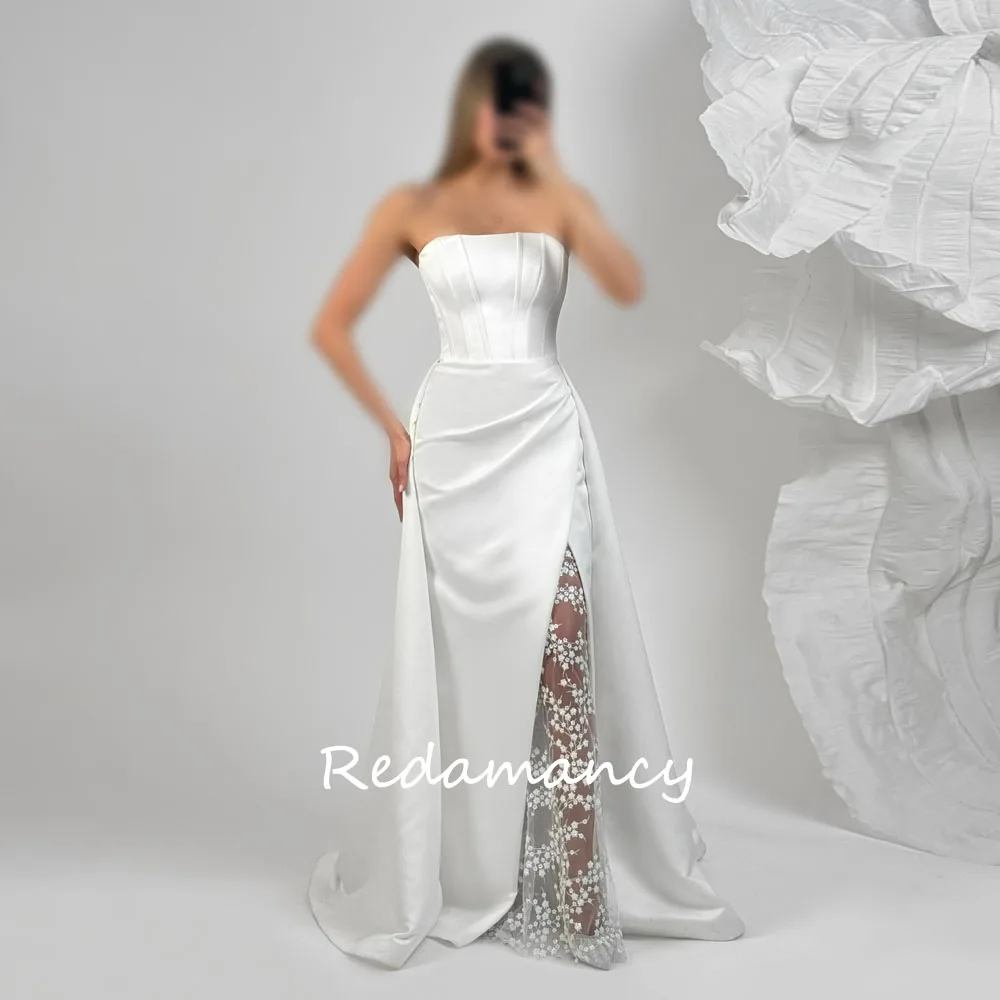 

Redamancy Customized Ivory Strapless Satin Wedding Dress 2025 Side Split Mermaid Lace Up Back Bridal Gowns vestidos de novia