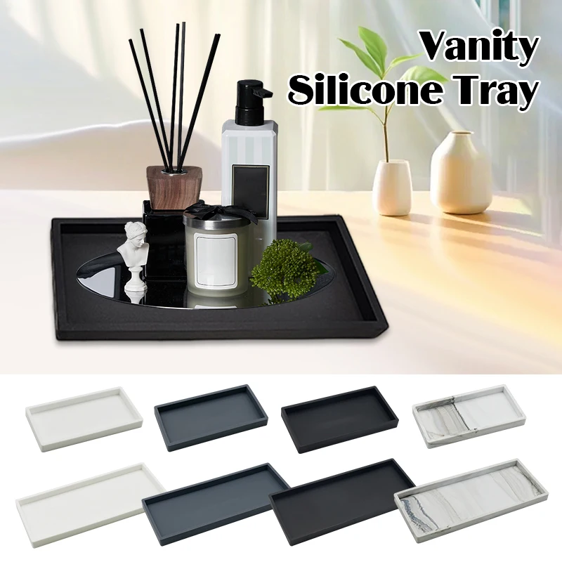 Silicone Bathroom Counter Tray Thickened Kitchen Living Room Vanity Tray Shatterproof Durable Rectangle Soap Tray Wholesale