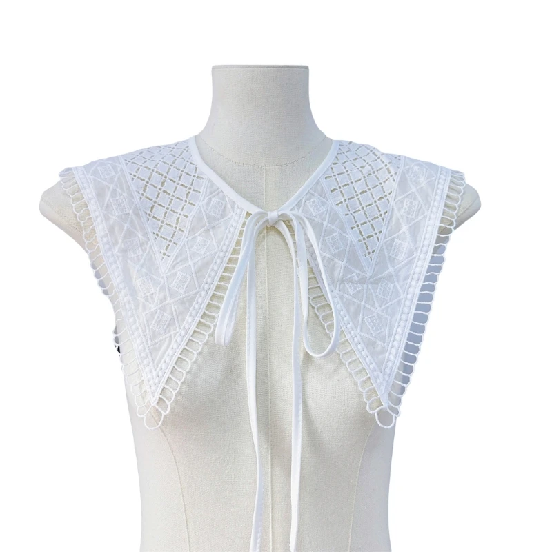 

Women Embroidery Diamond Neckline Shawl False Collar Self-Tie Up Capelet Scarf