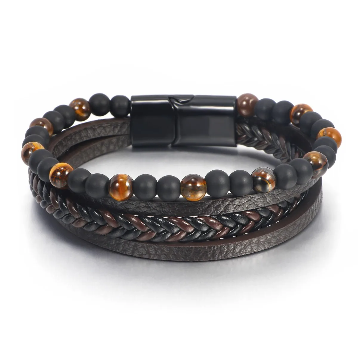 ZG Volcano Tiger Eye Beaded Bracelet Cowhide Rope Natural Stone Bracelet For Men Agate Bracelet Jewelry